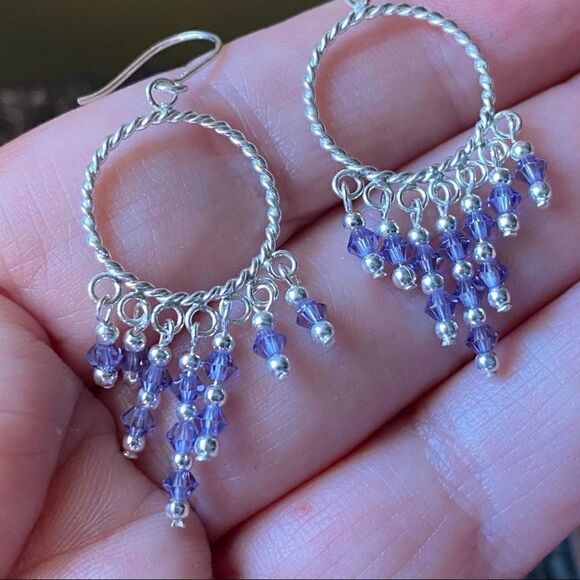 Bali Style Purple Crystal Sterling Silver Earrings - Picture 2 of 4
